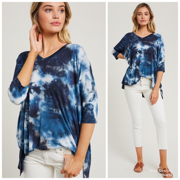❤️LAST 1! Navy Tie Dye Dolman Top! - Picture 2 of 9